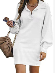 Hoobd New In 2023 Women Dress Medium Long Skirt Sweater Dress Female Lapel Long Sleeve Dress Pullover Loose Women Knitted Dresses
