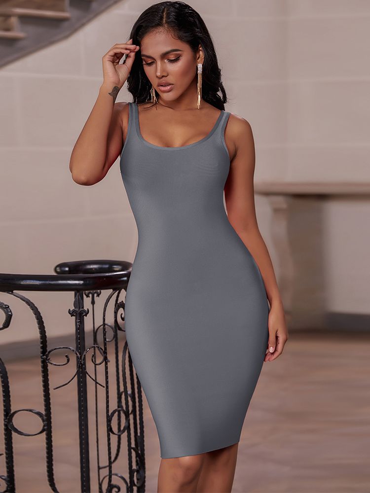 Elegant Sleeveless Bodycon Bandage Dress for Women 2023 Summer Basic Green Sexy Dresses Roung Neck Evening Club Party Dress Midi