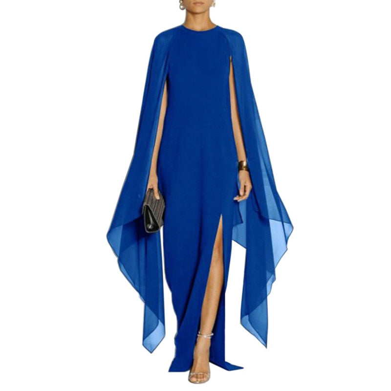 Hoobd Summer Maxi Dresses for Women Evening Party Chiffon Cape Sexy Long Dress Female High Slit Vestidos De Mujer Feminino Robe Femme