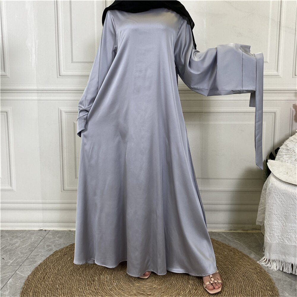 Hoobd Satin Abaya Dubai Turkey Muslim Fashion Hijab Modest Dress Kaftan Islam African Dresses For Women Vestido Robe Musulman De Mode