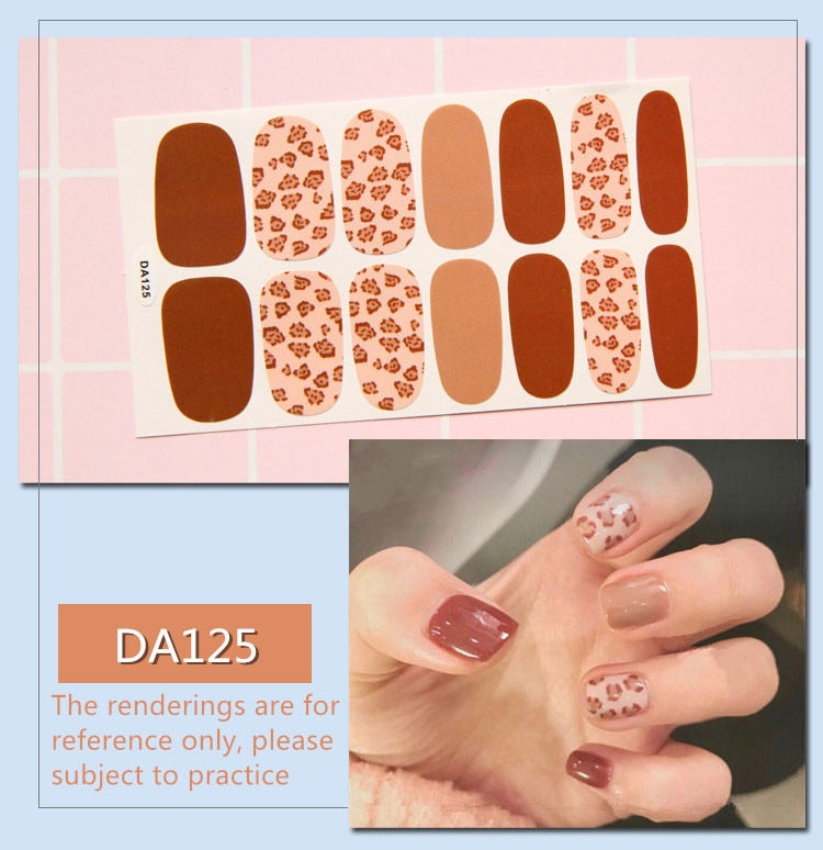 Full Cover Wraps Nail Polish Stickers Strips Plain Nail Art Decorations Heart Designs Glitter Powder Manicure Tips