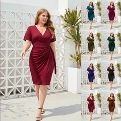 Oversized Women's Clothing, Oversized Solid Color Casual Vacation Dress with Straps, Vacation V-neck Mid Length Dress