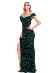 Hoobd Elegant Evening Dresses Green Sequin Sexy Split Party Backless Women Long luxurious Gown Formal Dress Cocktail 2023