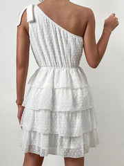 Sexy Chiffon Short Dress Women Summer Casual White One Shoulder Backless Beach Dress Fashion Sleeveless New In Dresses 2023