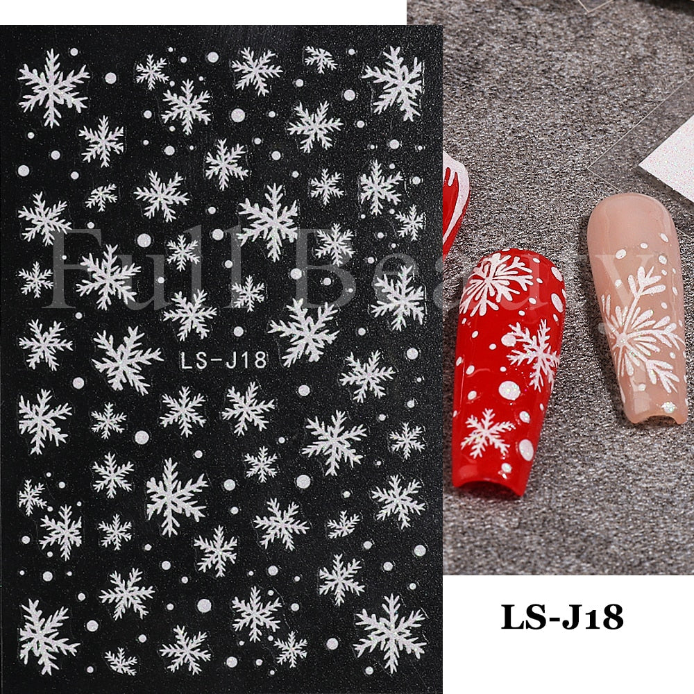 Christmas Nail Sticker 3D Reflective Shiny Glitter Gold Silver Snowflake Elk Bells Decal Slider For Manicure Decoration NLLS-J24