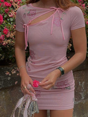 Tie Up Cut Out Mini Dress