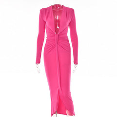 Elegant Pleated Casual Bodycon Long Dress Autumn Winter Women Slim Evening Party Robe Sexy Bandage Ladies Dress