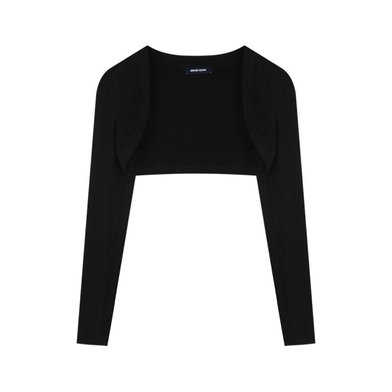Hoobd2 Piece Dress Set Woman Casual Long Sleeve Crop Tops + Pure Color Strap Mini Dress Elegant Korea Fashion Suit Female Autumn