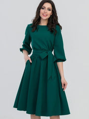 2023 Summer Dress Women&#39;s Vintage Dress Round Neck Long Sleeve Elegant Lace Up Solid Color New Green Maxi Dresses for Women