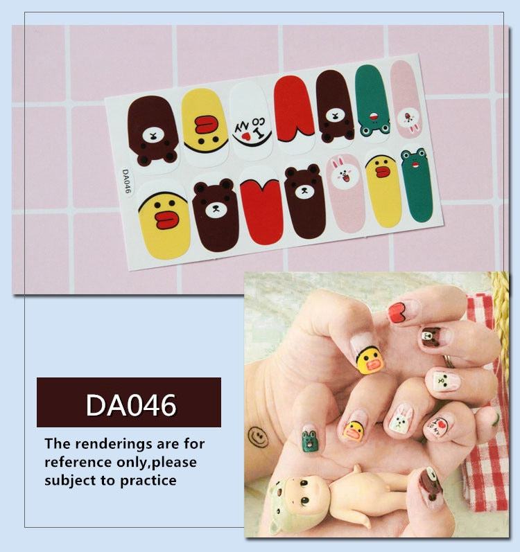 Full Cover Wraps Nail Polish Stickers Strips Plain Nail Art Decorations Heart Designs Glitter Powder Manicure Tips