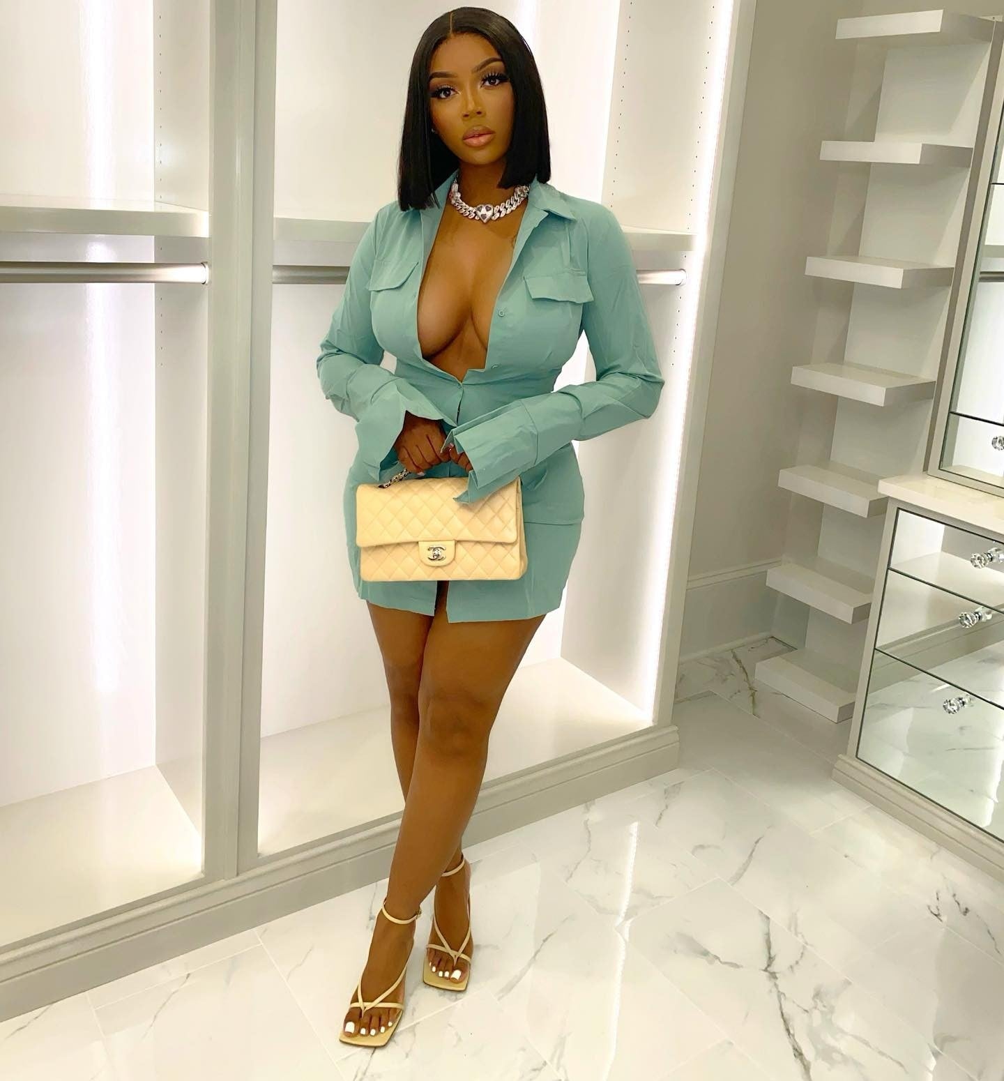 Hoobd Women Single Breasted Turn-down Neck Shirt Style A-line Bodycon Long Sleeve Dress New