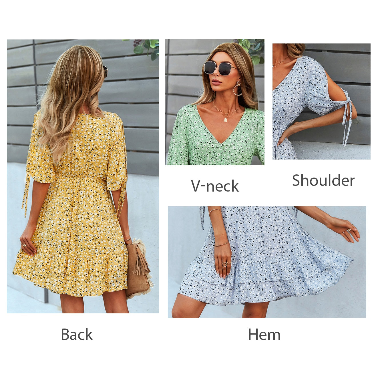Casual Dress Women Spring Sexy Stresch Floral Dress Lady V Neck Short Sleeved A-line Skirt Girl High Waist Summer Clothes Female