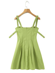2023 Women Elastic Double Strap Sling Sexy Dress Summer Ladies Ruched Chest Corset Style Slim Waist Pleated A-line Mini Robe
