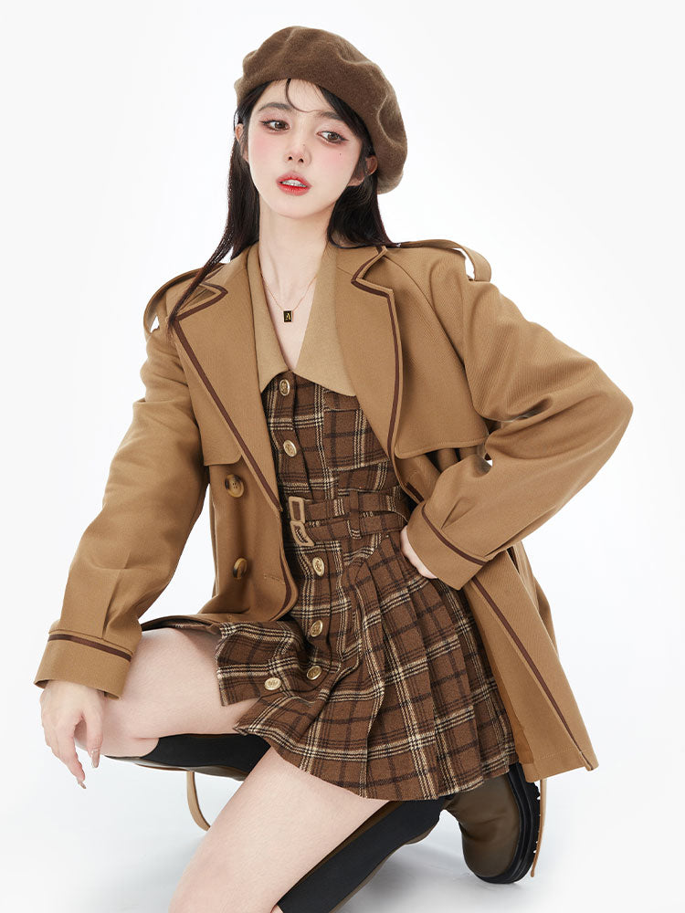 Hoobd France Vintage Party Mini Dresses Women Korean Style Elegant Pleated Dress Female Warm Sweet Retro Dress Coat Autumn Winter