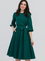 2023 Summer Dress Women&#39;s Vintage Dress Round Neck Long Sleeve Elegant Lace Up Solid Color New Green Maxi Dresses for Women