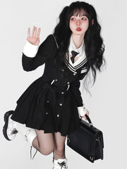 Hoobd Black Korean Style Elegant Dress Women Navy Collar Sweet Party Mini Dress Female Long Sleeve College Style One-piece Dress 2023