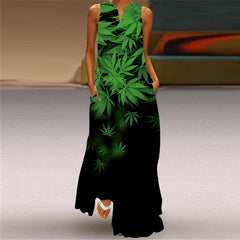3D Floral Printed Women Dress Summer Vintage V-neck Sleeveless Loose Maxi Dress Elegant Casual Ladies Party Dresses Vestidos