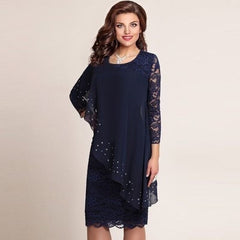 Hoobd Women Elegant Party Dress Oversized Chiffon Lace Vestidos De Fiesta Evening Three Quarter Robes De Soirée Formal Vetement Femme