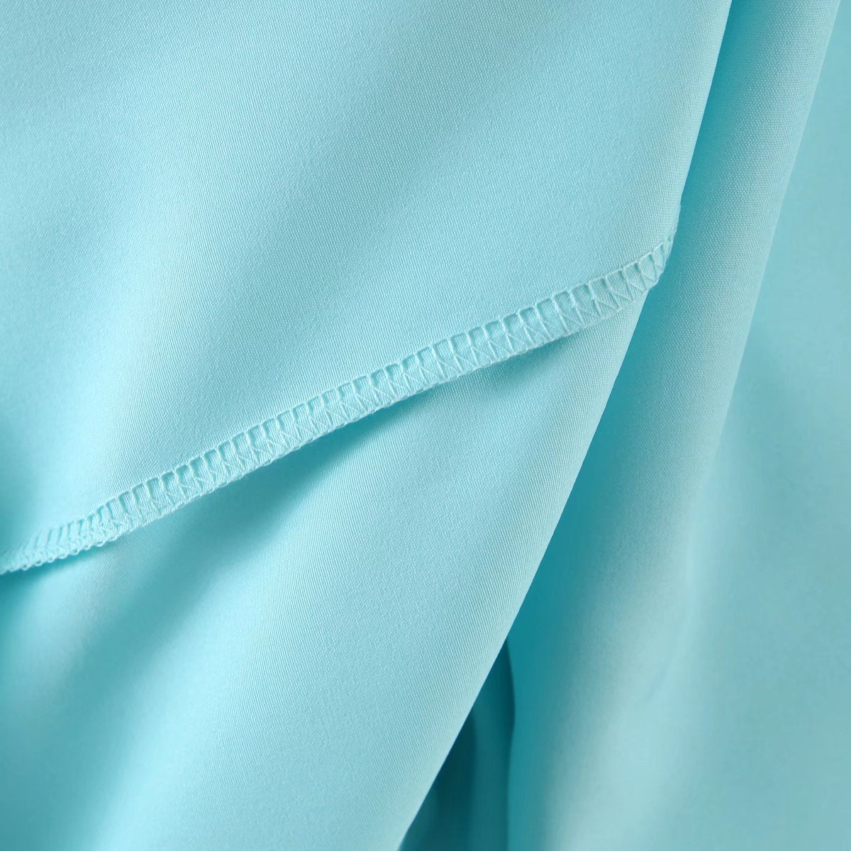 Hoobd New Women Vintage Drawstring Waist Sky Blue Dress Puff Short Sleeve Ladies Holiday Summer Casual Dress Short Vestido
