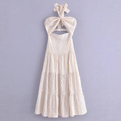 Elegant Halter Long Dress for Women Sleeveless Beach Boho Maxi Dress Summer Backless Midi Sundress Vestido De Mujer Vintage