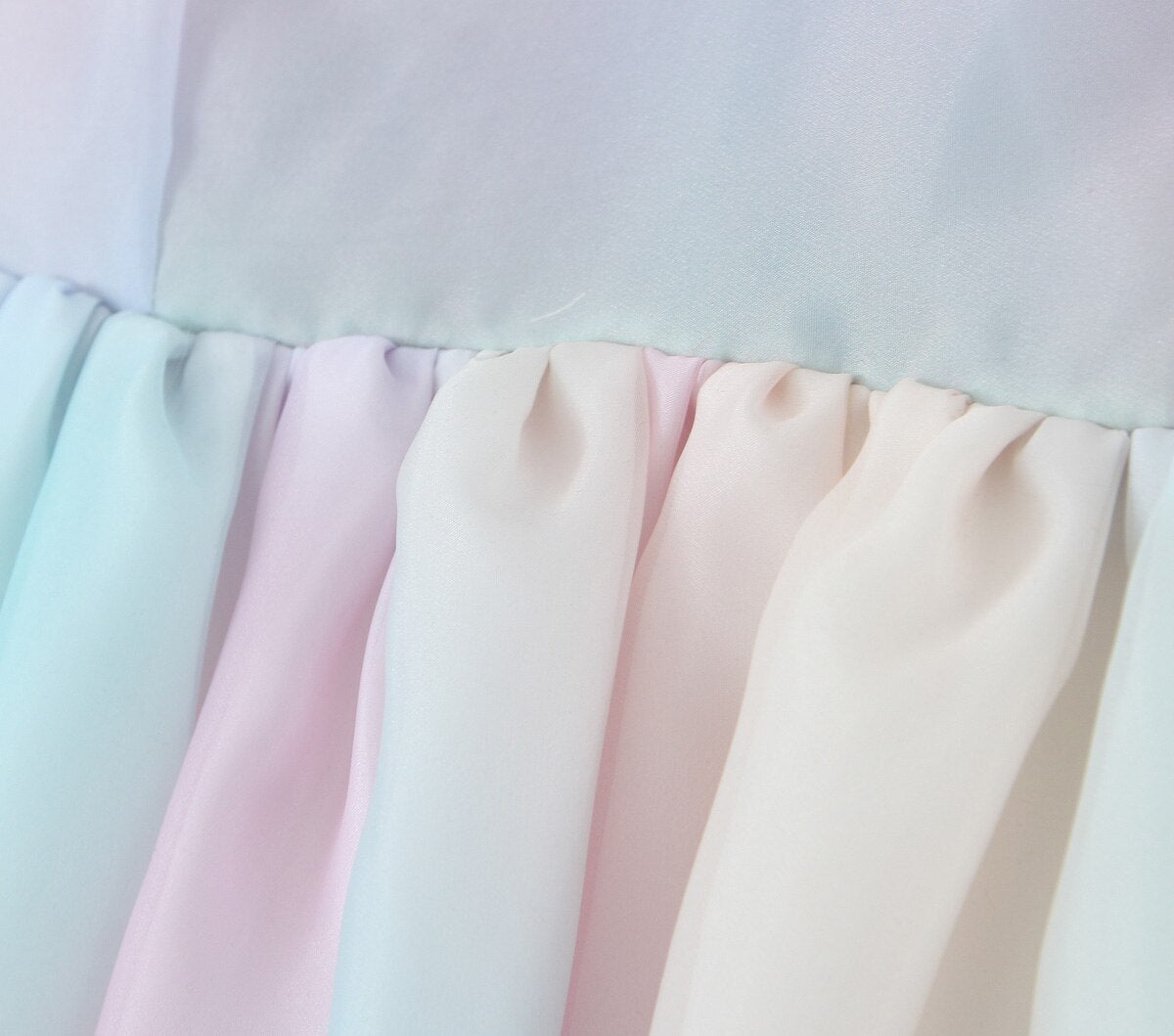 Women Gradient Rainbow Print 2pcs Organza Dress Bow Bandage Rope Puff Sleeve Lapel Crop Top Ball Gown Party Mini Fairy Robe