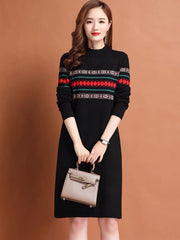 2023 New Fashion Wool Knitted Dress Women&#39;s Autumn And Winter Temperament Fashion Long Sleeve Loose Tight Casual Party Dress