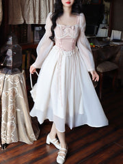 French Elegant Office Lady Dress Party 2023 Summer Chiffon One Piece Dress Korean Fashion Casual Long Sleeve Midi Dress Woman