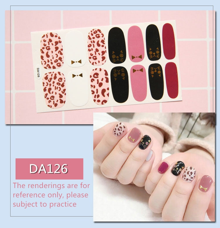 Full Cover Wraps Nail Polish Stickers Strips Plain Nail Art Decorations Heart Designs Glitter Powder Manicure Tips