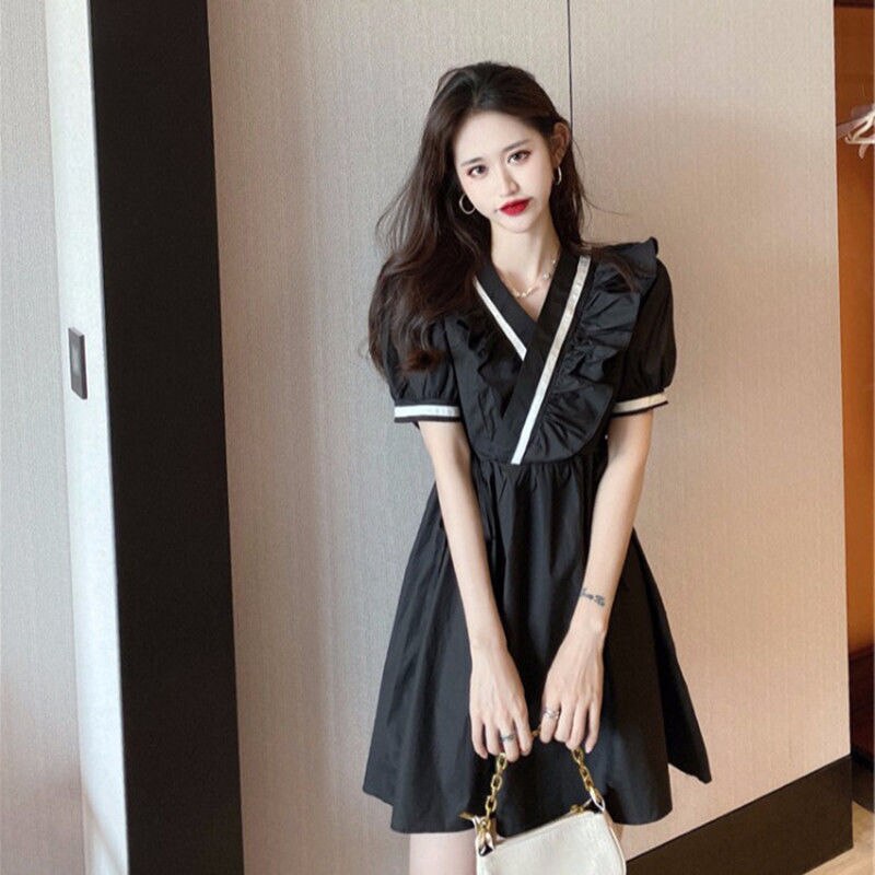 Summer New Light Luxury Stitching Little Black Dress