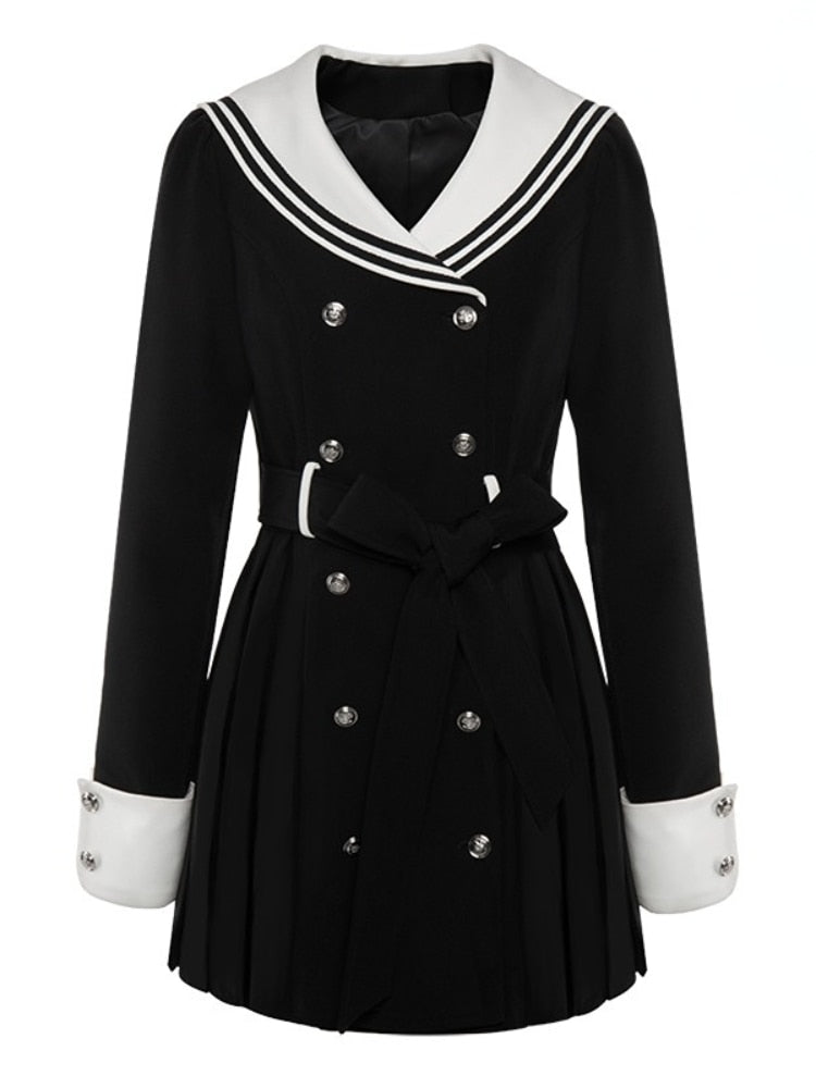 Hoobd Black Korean Style Elegant Dress Women Navy Collar Sweet Party Mini Dress Female Long Sleeve College Style One-piece Dress 2023