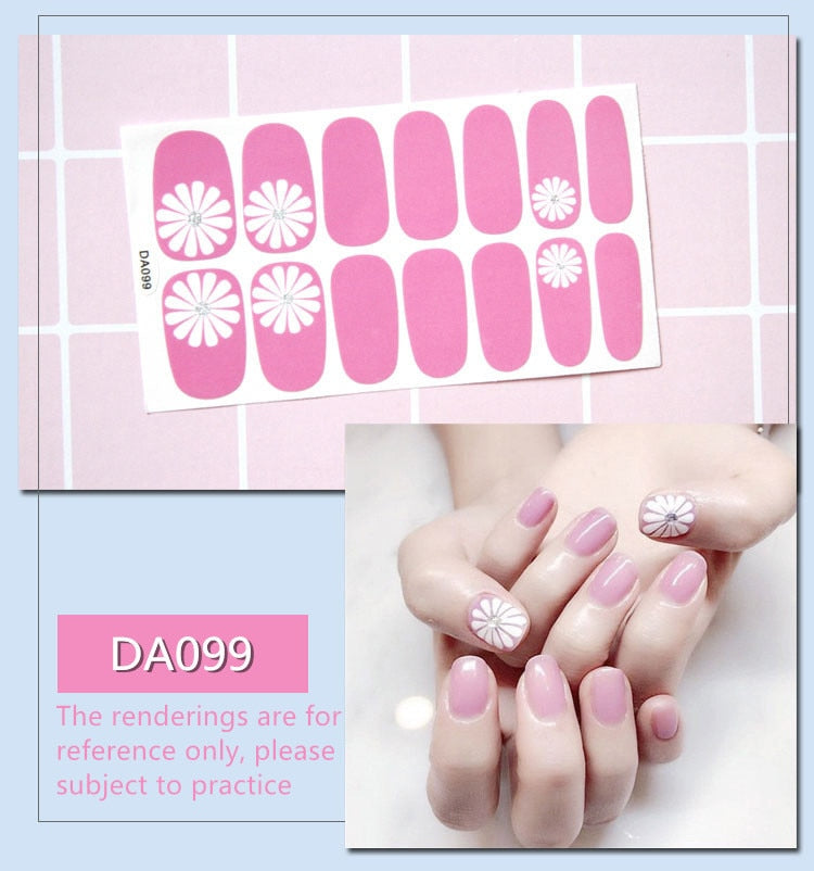 Full Cover Wraps Nail Polish Stickers Strips Plain Nail Art Decorations Heart Designs Glitter Powder Manicure Tips