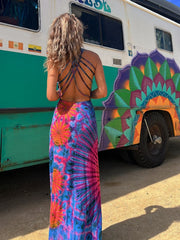 Hoobd2023 Casual Summer Women Dress DIY Wearing Tie Dyeing Printing Fashion Sleeveless Dresses Sundress Beach Style Dresses