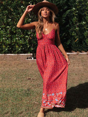 2023 Summer Maxi Boho Dress Women Elegant Floral Dress Ladies Flower Spaghetti Strap Holiday Bohemian Party Dress For Women