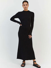Hoobd2023 Autumn Winter Knitted Maxi Dress Elegant Women Long Sleeve Slim Pleated Robe Club Party Bodycon Long Dress Vestidos