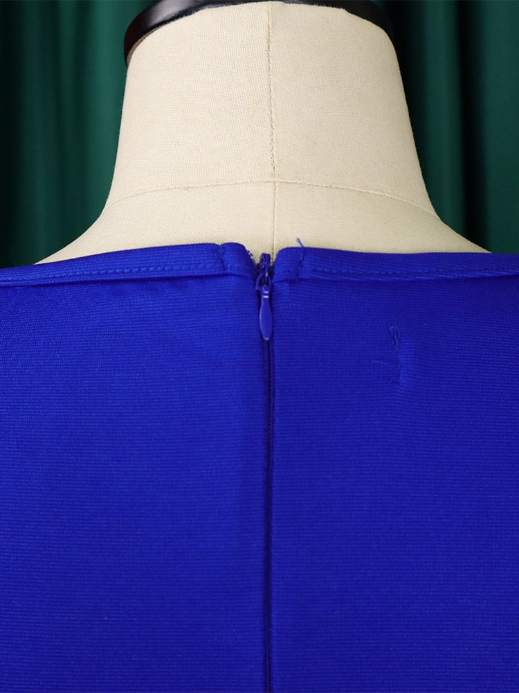 Hoobd Women Dress A Line Ruffle Eleagant Party with Waist Belt Blue Short Sleeve Office Lady Classy Modest Robe Fit Autumn New Fashion