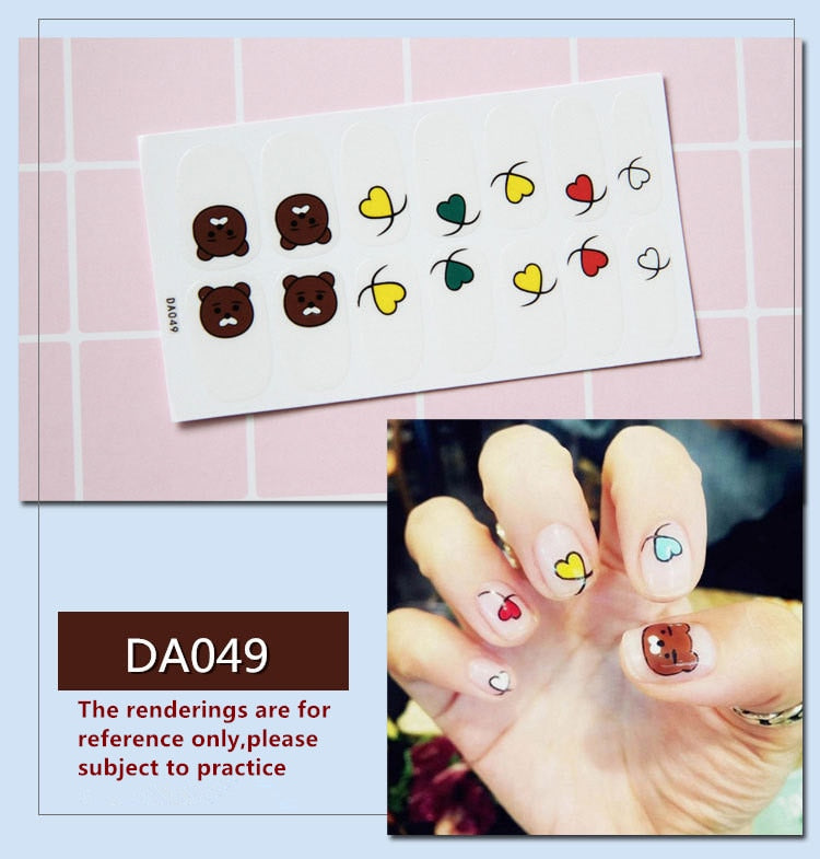 Full Cover Wraps Nail Polish Stickers Strips Plain Nail Art Decorations Heart Designs Glitter Powder Manicure Tips