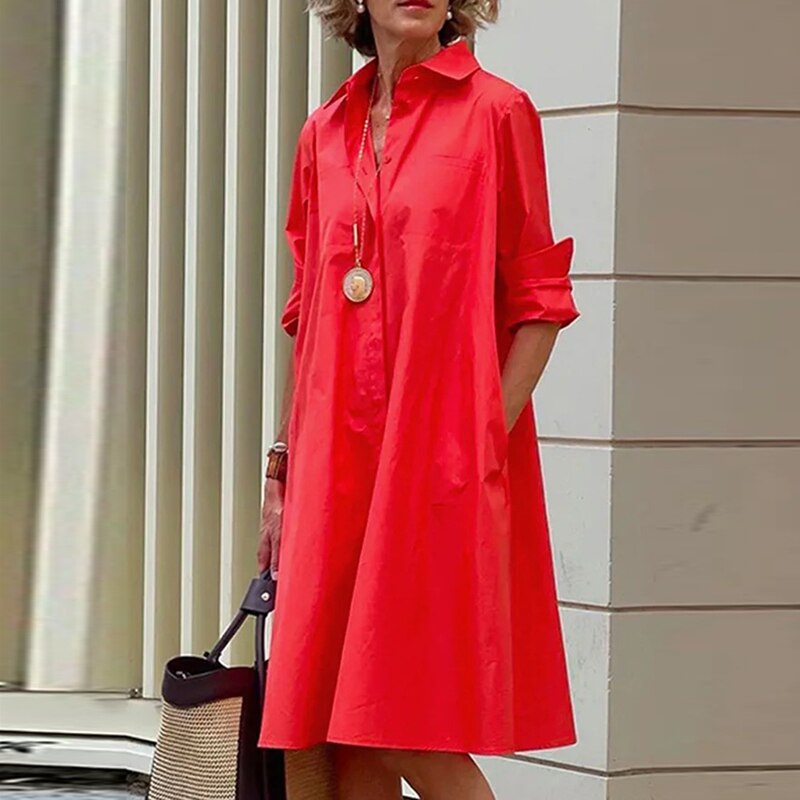 Hoobd Retro Ladies Polka Dot Single Breasted A-line Dress Fashion Street Pocket Polo Neck Dress Spring Elegant Long Sleeve Party Dress
