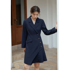 Hoobd Women Clothes Design Pleated Suit Dress French Commuter Fall 2023 New Pleated Skirt Asymmetric Suit Dress Vintage Clothes