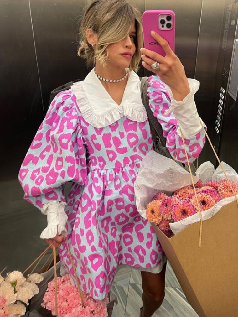Fashion Sweet Girls Long Sleeve High Waist Printed Short Dress Y2K Streetwear Women's 2023 Spring Loose A-line Beach Dresses