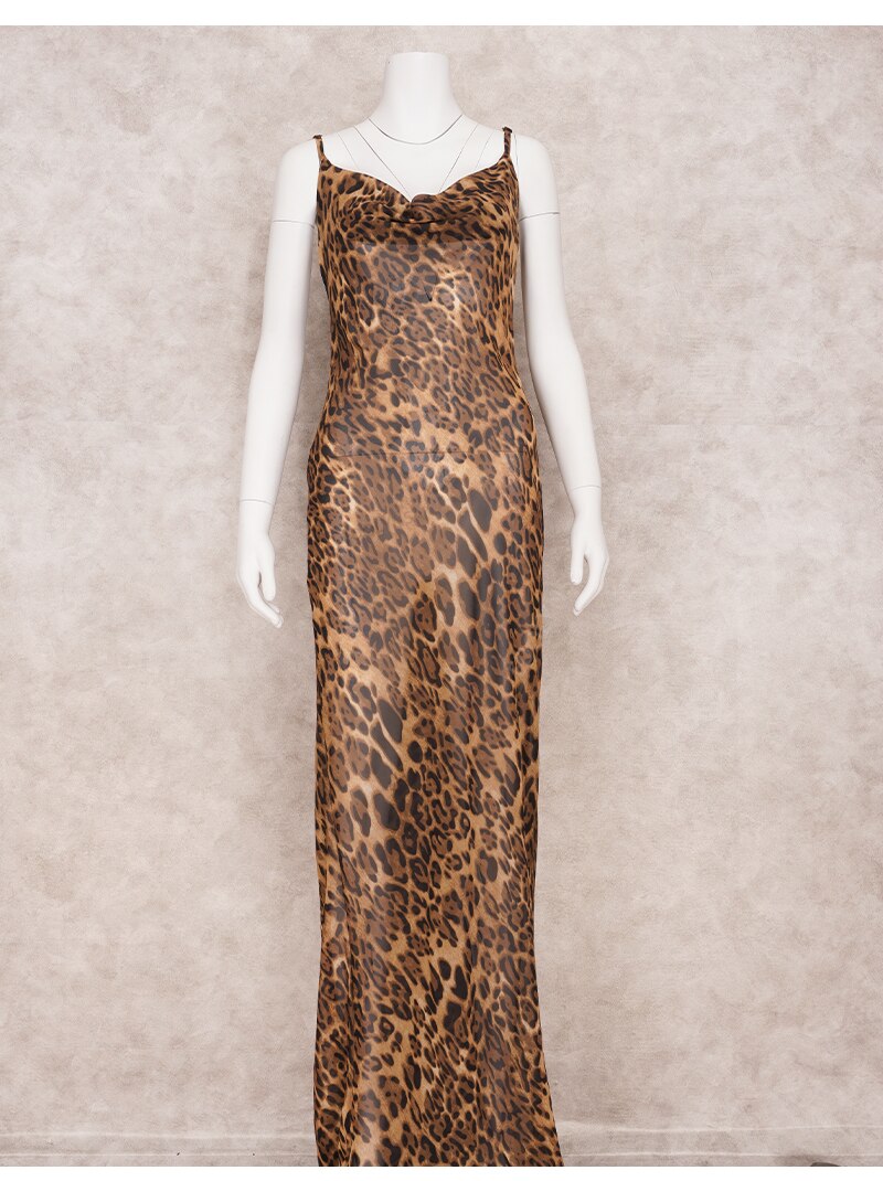 Hoobd Sexy Spaghetti Strap Leopard Long Sundress Maxi Dress Summer Clothing For Women Club Party Dresses Evening Beach Wear A1224