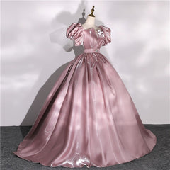 Hoobd Classic Satin Quinceanera Dresses Puff Sleeve V-neck Ball Gown Simple Party Dress Elegant Prom Formal Vestidos Real Photo