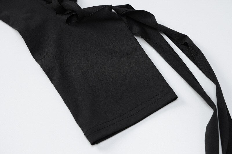 Women's Sexy Hollow Out Long Sleeve Bandage Package Hip Short Dress Night Club Streetwear Cut Out Backless 2 Pieces Dress Sets