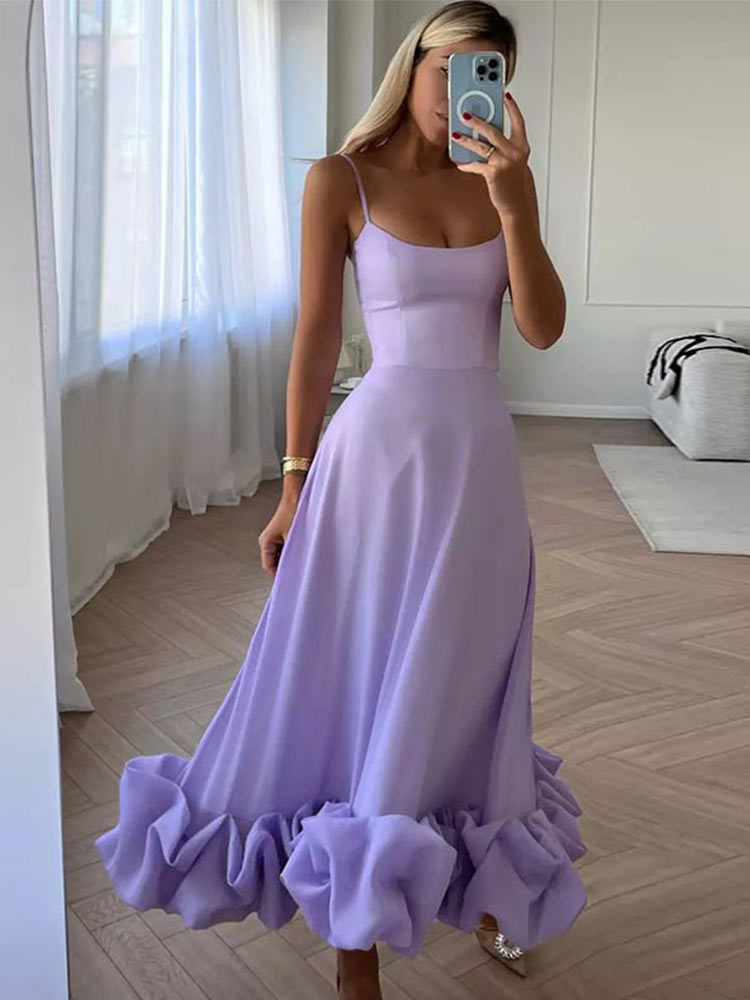 Rose Pleated Camisole Dress Women Elegant Sleeveless Backless Long Dresses Fashion Female Banquet Party Robe Vestido