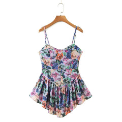 Hoobd Vintage Multicolor Floral Print Sexy Sling Dress Women Summer Chiffon Super-Short Dress Holiday Beach Sundress Vestido