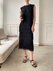 Pleated Dress Women's Summer Classic Graceful and Fashionable Solid Color Sleeveless Slimming Slim Dress