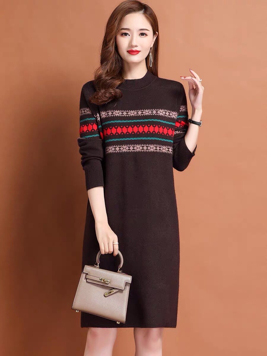 2023 New Fashion Wool Knitted Dress Women&#39;s Autumn And Winter Temperament Fashion Long Sleeve Loose Tight Casual Party Dress