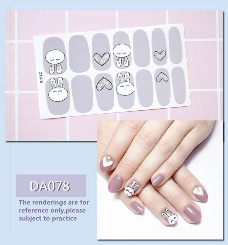 Full Cover Wraps Nail Polish Stickers Strips Plain Nail Art Decorations Heart Designs Glitter Powder Manicure Tips