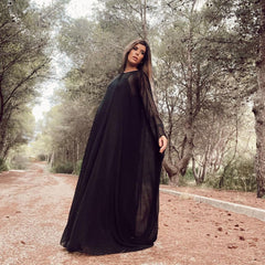 Female Elegant Party Black Simple Two Pieces Inner Slip Dress+See Through Outer Cape Maxi Dresses For Women 2023 New