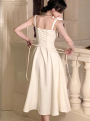 French Elegant Strap Midi Dress Office Lady Casual Even Party Dress Women Beach Sleeveless One Piece Dress Korean Summer 2023