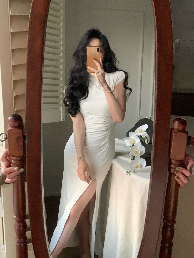 Office Lady Bodycon Slim Midi Dress Woman Pure Color Elegant Even Party DressTurtleneck Casual Korean Fashion Dress 2023 Spring